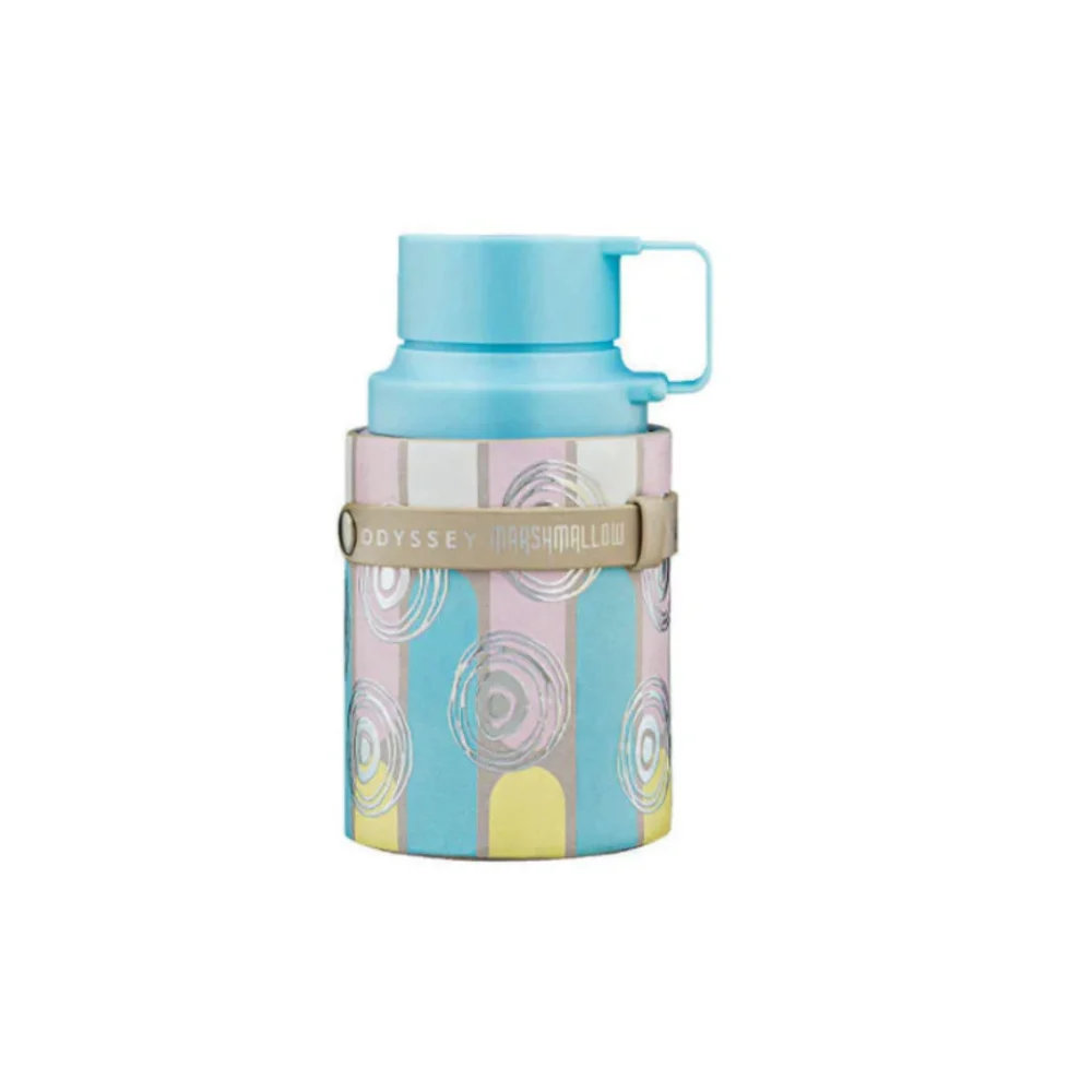 Odyssey Marshmallow damesparfum fles met kleurrijk modern design en blauwe dop